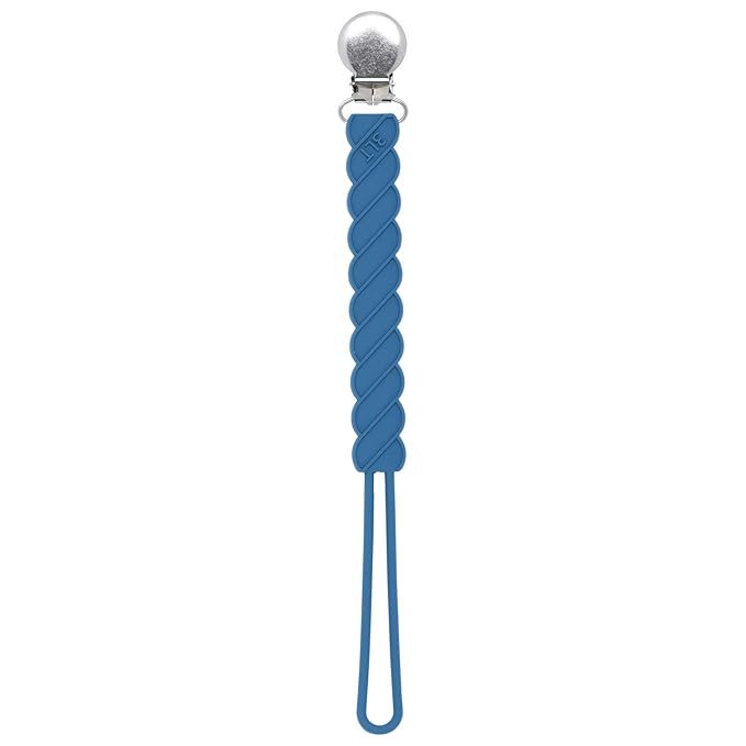 Three Little Tots All Silicone Modern, Short and Safety Tested Pacifier Clip (Blue, Twist)