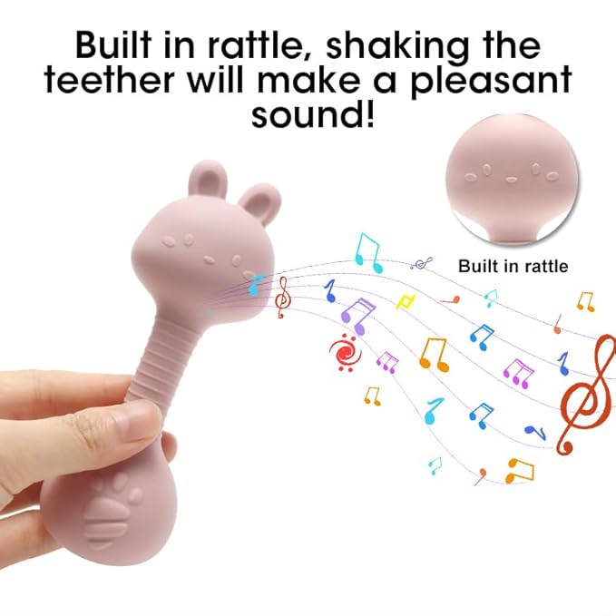 Baby Teether and Rattle Toy Set, BPA-Free, Food-Grade Silicone, Easy-Grip Teething Rattle for Babies, Soothing Teething Toy, Infant Sensory Toy for 3-24 Months (Cat)