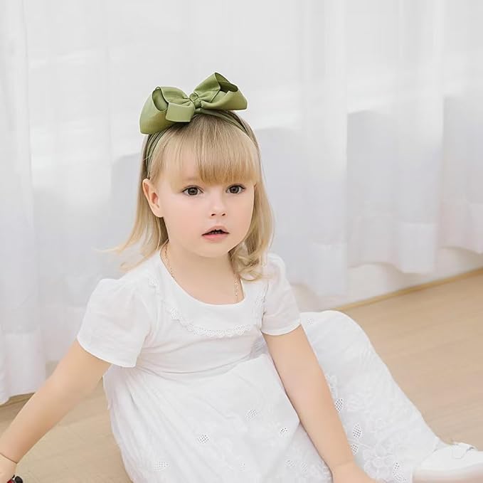 JIAHANG Grosgrain Ribbon Bow Nylon Headbands, 5.3 Inches Hair Bow Soft Turban Headwrap 9Pcs for Baby Girls Newborns Infants Toddlers (40KF-ribbon flower)