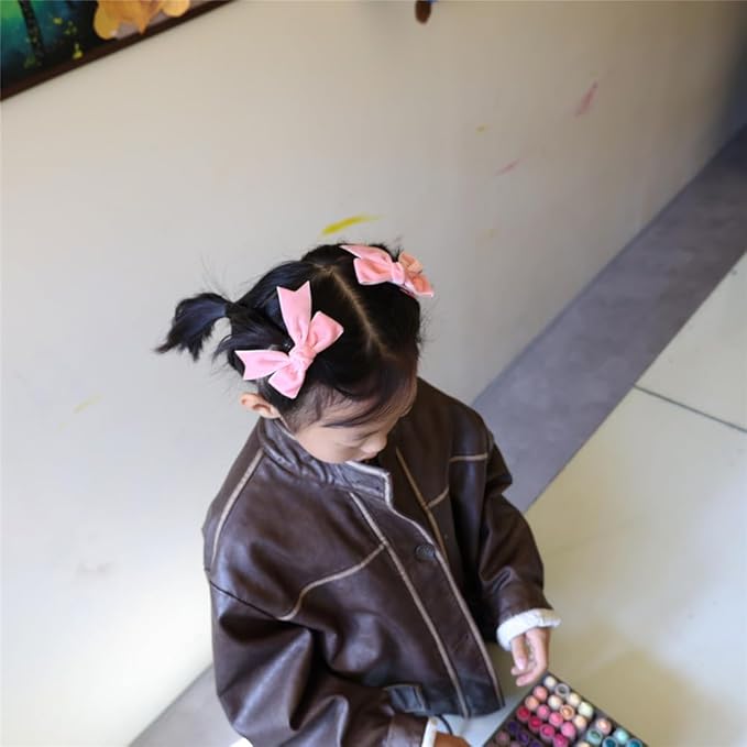 2 Pcs Cute Pink Velvet Hair Bow Clips 3" Bowknot Alligator Clip Barrettes Hairpins for Baby Girl Kids Accessories