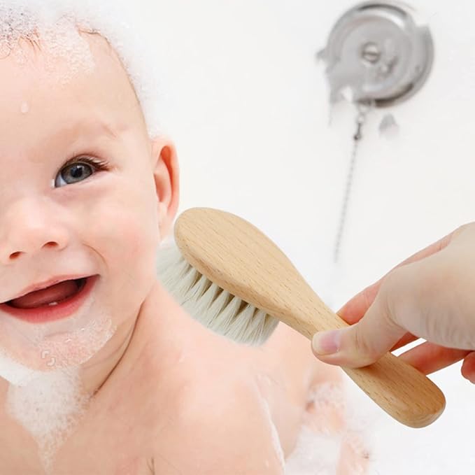 Baby Hair Brush and Comb Set for Newborns & Toddlers | Wooden Baby Brush Set with Soft Goat Bristles l Wood Comb l Purple Cradle Cap Brush| Ideal for Cradle Cap (3 Piece)