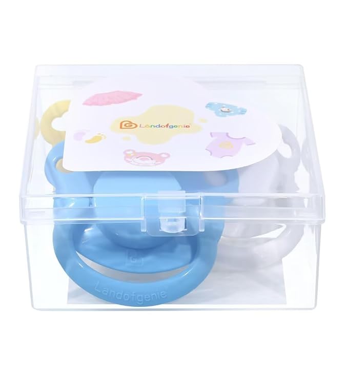 Landofgenie Large Shield Adult Size Pacifiers Set Bear Shaped Cutie Pacifier 3 Pack - White+Blue+Yellow