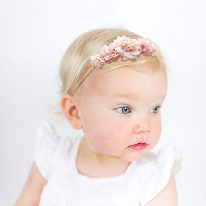 OOSAKU Baby Girl Flower Headbands Set Elastic Floral Headbands 6pcs Soft Nylon Hair Band for Newborn Toddler Hair Accessories