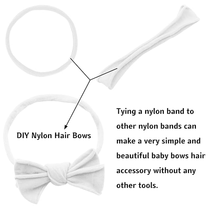 Qearl 60 Pack Soft Stretchy DIY Nylon Headbands Hair Bands Bows DIY Accessory for Newborn Baby Girls