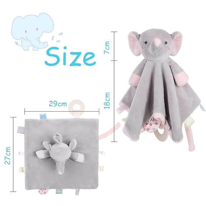 Vicloon Elephant Baby Plush Security Blanket with Tags&Teether, Blanket for Boys&Girls, Hang on Nursery Strollers, Cribs, Car Seats (Grey)