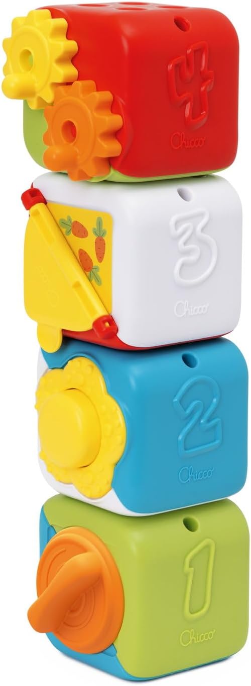 Chicco Set of 4 Colourful Animal Blocks Stacking for Sensory Pleasure, Crafts and Logic Activities Toys for Kids, 10-36 Months