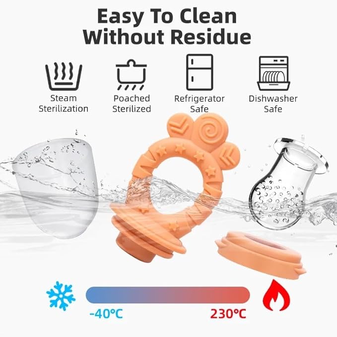 Baby Fruit Feeder Set – BPA-Free Silicone Fresh Food Feeder with 3 Replacement Teats, Teething Feeder for Fruits & Purees, Safe Self-Feeding for Babies 4+ Months