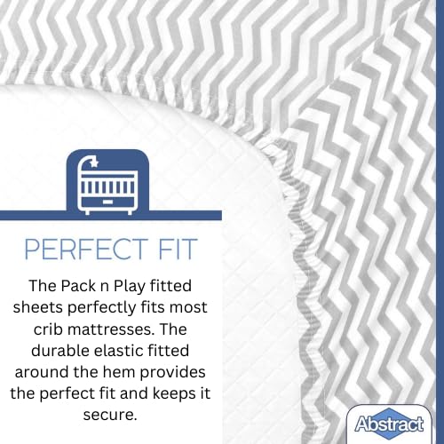 Pack n Play Fitted Sheet – Super Soft, 100% Natural Jersey Cotton – 27” x 39” – for Boys and Girls, Fits Pack n Play, Playard and Foldable Mattresses - Covered Elastic Hem – Zigzag Gray