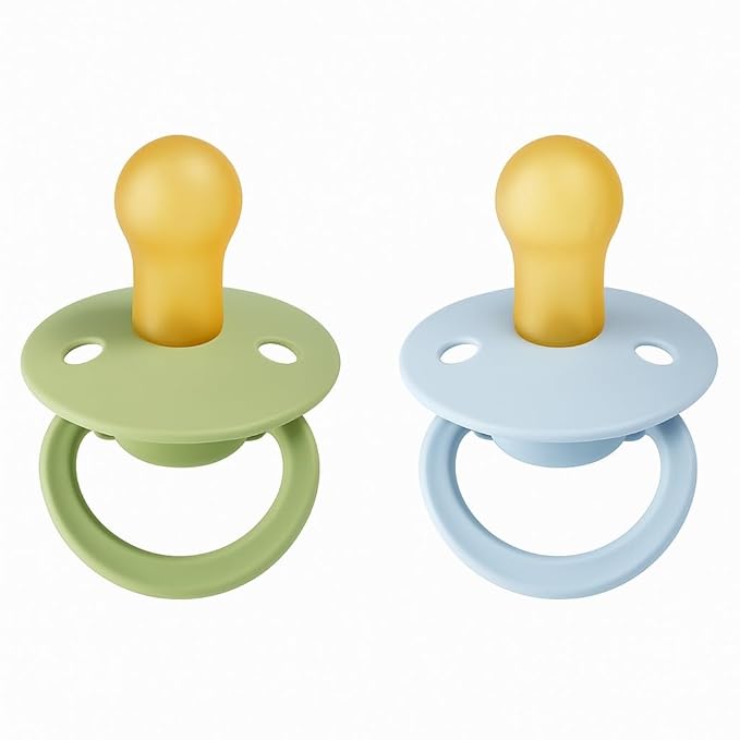 RABENS Silicone Pacifiers 2 Pack Happy & Sleepy Design BPA Free Natural Rubber Nipple Emotional Support for Babies 0–36 Months