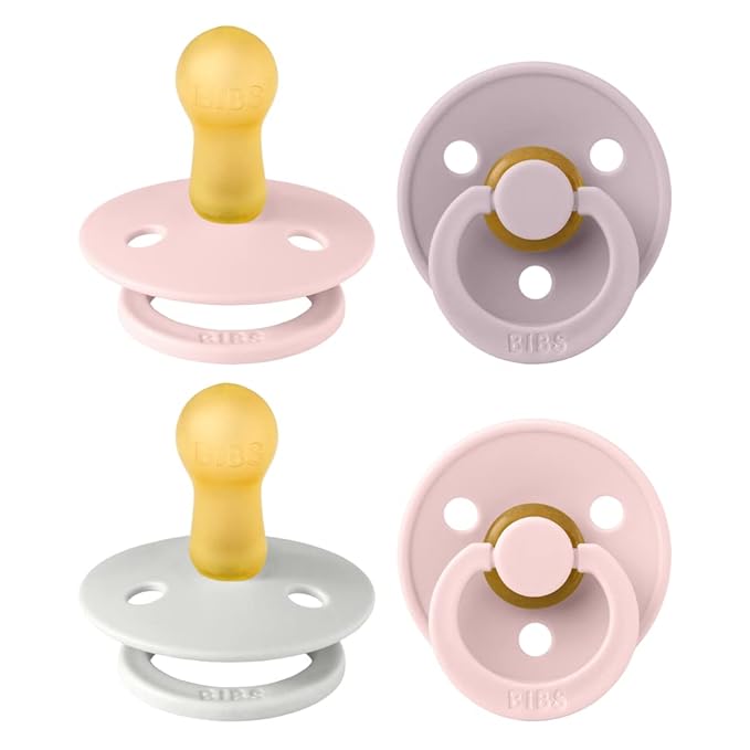 BIBS Color Pacifiers 4-Pack | BPA Free Soother Pacifier | Round Nipple | Natural Rubber Latex | Made in Europe | Size 6-18 Months | Haze Mix