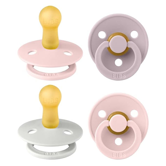 BIBS Color Pacifiers 4-Pack | BPA Free Soother Pacifier | Round Nipple | Natural Rubber Latex | Made in Europe | Size 6-18 Months | Haze Mix