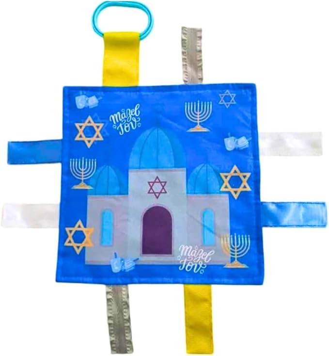 The Learning Lovey Baby Jack & Co 8x8” First Hanukkah, Passover, Shabbat, Rosh Hashanah, Yom Kippur, Sukkot, Purim.. Look & find The Star of David, Dreidel, Menorah on Crinkle Tag Toy
