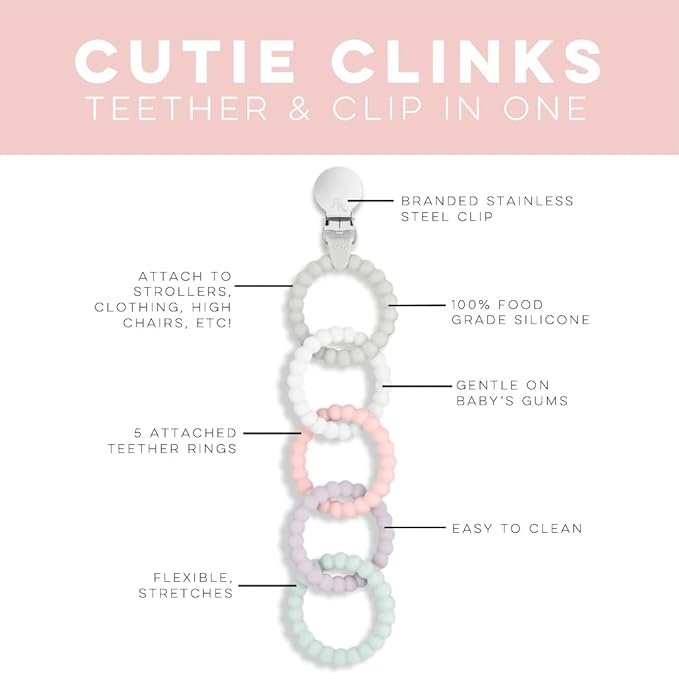 Ryan & Rose Cutie Clinks Attachable Teether Chew Toy for Babies (Precious)