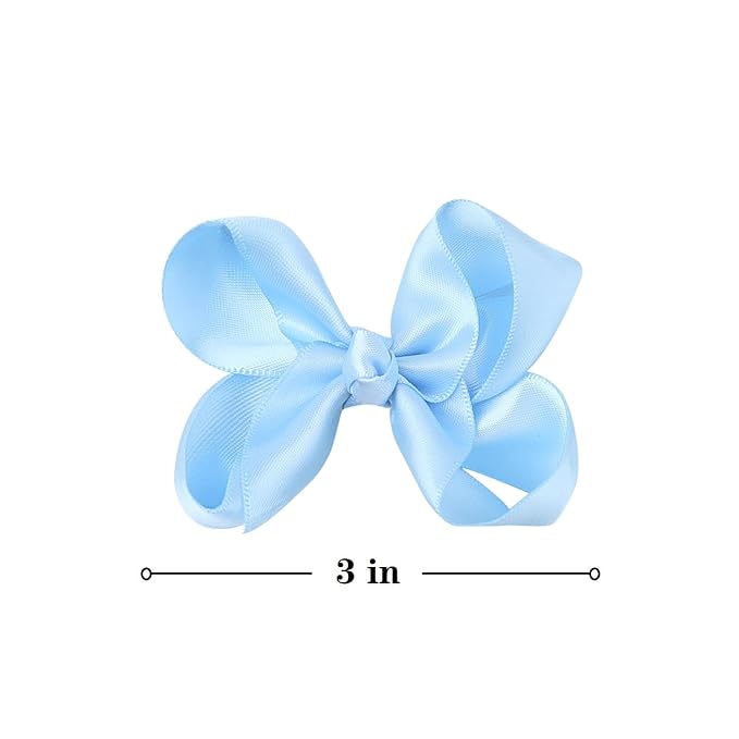 3 Inch Satin Bow for Little Girls - 2 Pcs (Sky Blue)