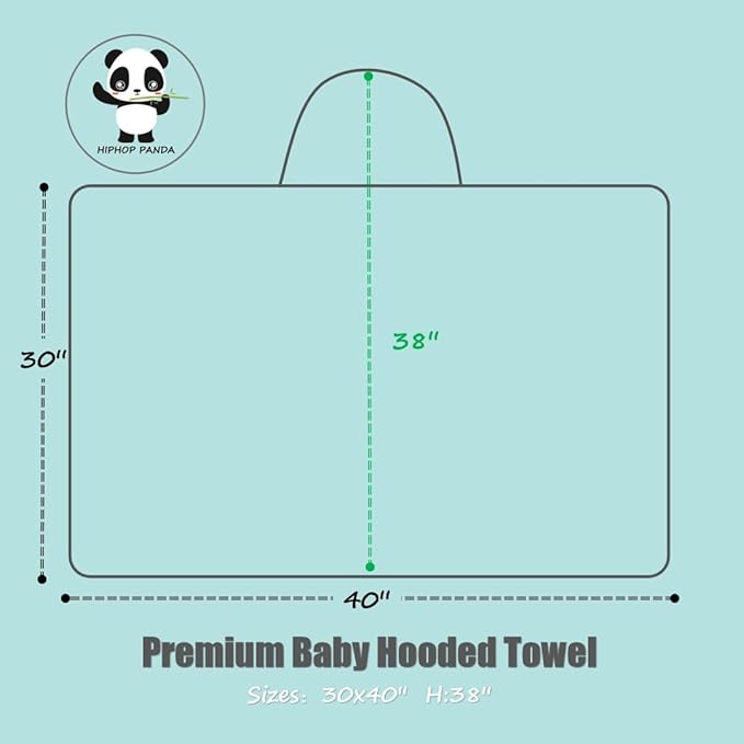 HIPHOP PANDA Hooded Towel - Rayon Made from Bamboo, Bath Towel with Bear Ears for Newborn, Babie, Toddler, Infant - Absorbent Large Baby Towel - Dinosaur, 30 x 40 Inch