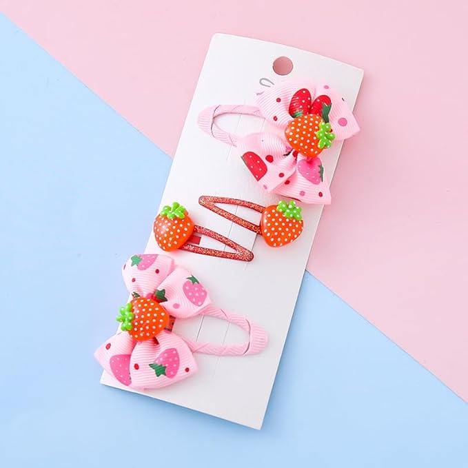 Strawberry Snap Clips Baby Girls Fruit Hair Bow Clips Strawberry Hair Ring Tie BBW24 (4 Pcs-A5)