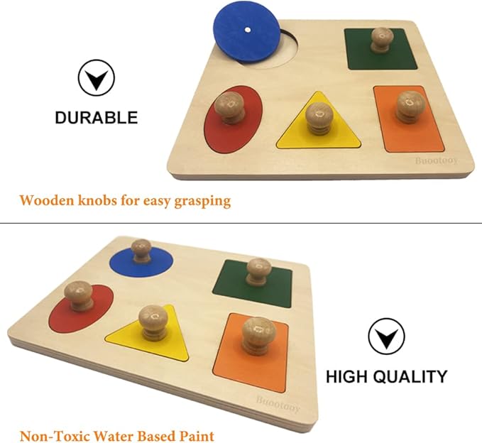 Montessori Multi Shape Wooden Puzzle Toy Baby Toddler First Jumbo Wood Peg Educational Basic (5 Geometry Shape)