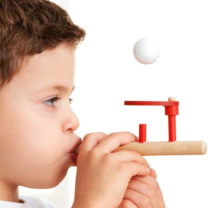 Toddmomy 4pcs Floating Blow Pipe Game, Wooden Balancing Ball Toys for Kids Speech Therapy, Breath Control Training, Sensory Fun Gift for Party Favors