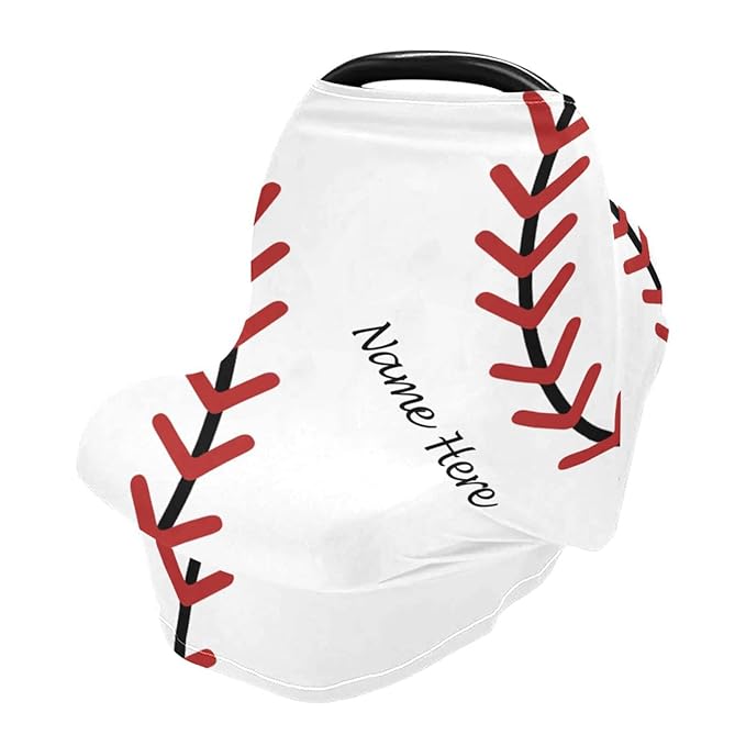 Personalized Baseball Baby Car Seat Covers for Boys, Custom Carseat Canopy with Name, Multiuse Nursing Cover Breastfeeding Scarf, Infant Stroller Cover, Gift for Newborn New Mom Babies