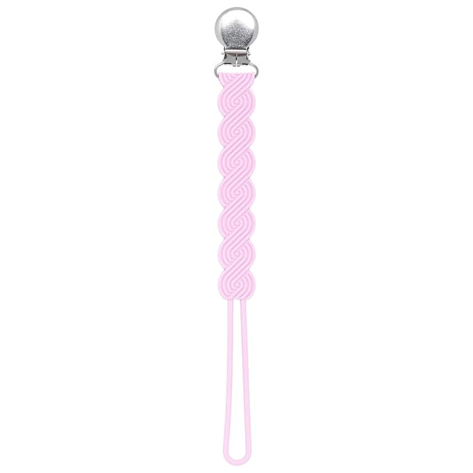 Three Little Tots All Silicone Modern, Short and Safety Tested Pacifier Clip (Pink, Waverly)