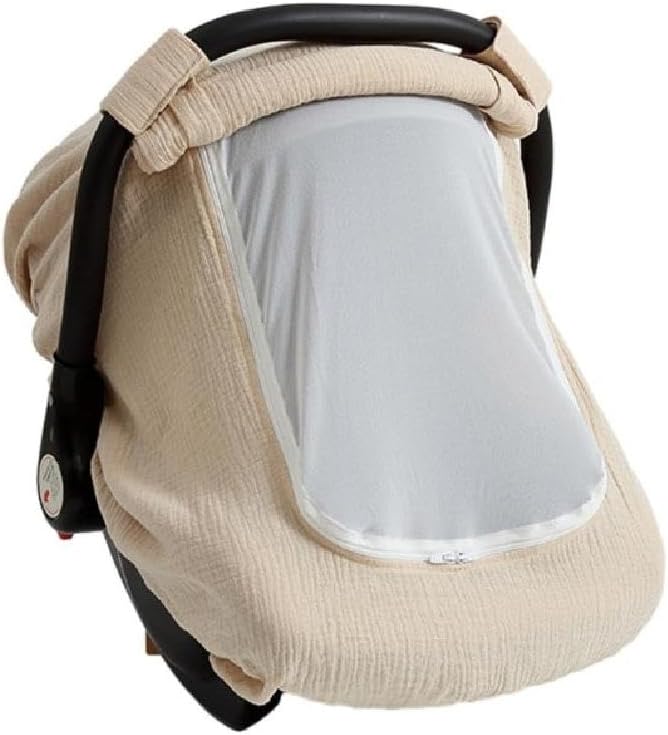 Yuly Baby Car Seat Cover - Stretchy Canopy with Breathable Mesh - Universal Fit - Beige Cotton, Mesh - Not Water Resistant