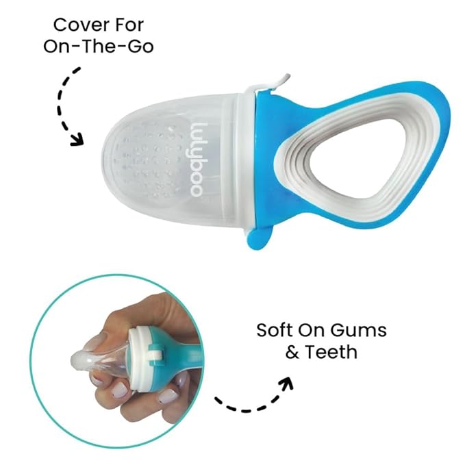 Lulyboo Baby Self-Feeding Feeder with 3-Stage Silicone Nipples | BPA-Free, Mess-Free Mesh Pouch, Ergonomic Handle for Toddler and Infant, Teething Aid, Introduces Fruits & Purees, Easy to Clean