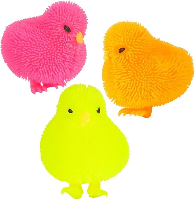 The Dreidel Company Chicken Puffer Rubber Duck Toy Duckies for Kids, Stress Reliever Toy for Kids, Bath Ducky, Birthdays, Baby Showers, Easter Day Activity, 3.25" inches (6-Pack)
