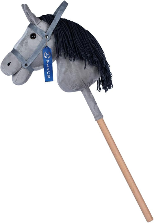 ROCK MY BABY Hobby Horse Plush Stuffed Stick Horse with Award Ribbon for Boys and Girls 3+ Fun Toys for Pretend Play (Gray) CPC Certified