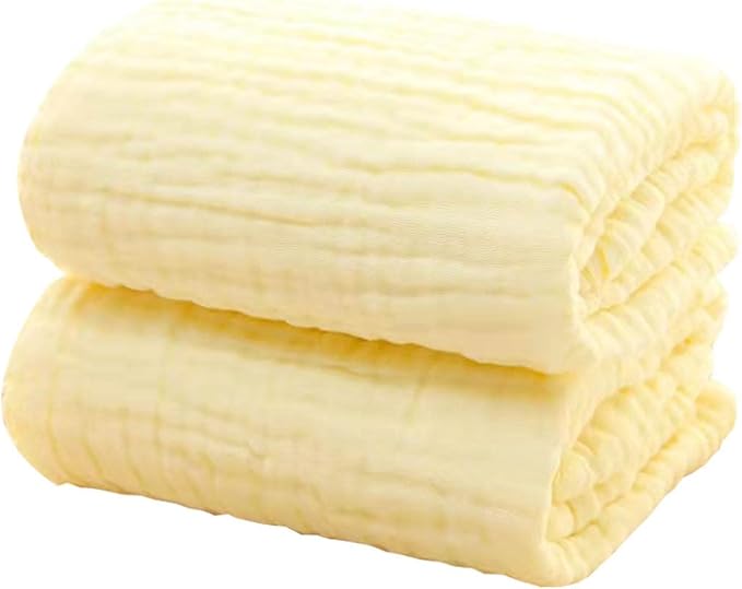 YEBON ProC 2Pcs Baby Muslin Bath Towels, Super Soft Cotton Bath Towel 6 Layers Infant Newborn Swaddle Blanket 41.3 X41.3 Inches,Baby Registry as Shower (Yellow)