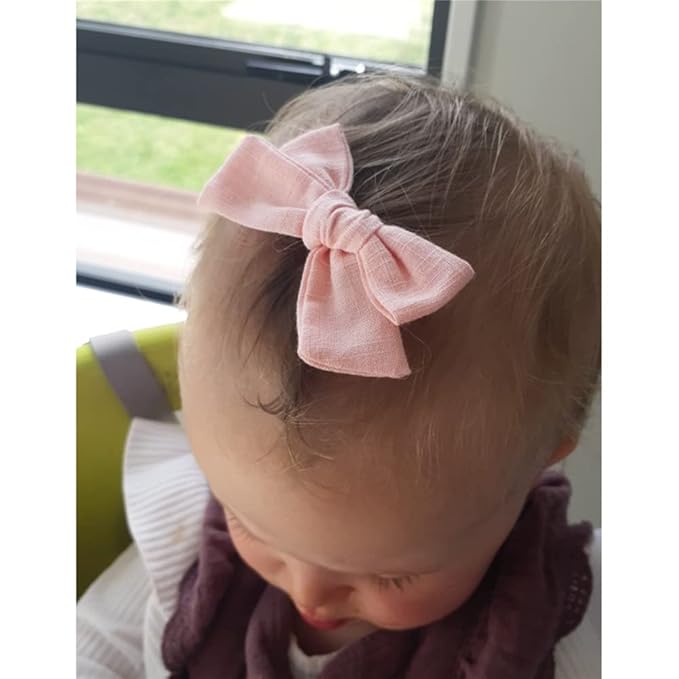12 PCS Linen Bow Hair Clips for Baby Girls Hair Bows Alligator Clips Accessories Infants Toddler Kids Hairgrips (Knot Bow 4'')