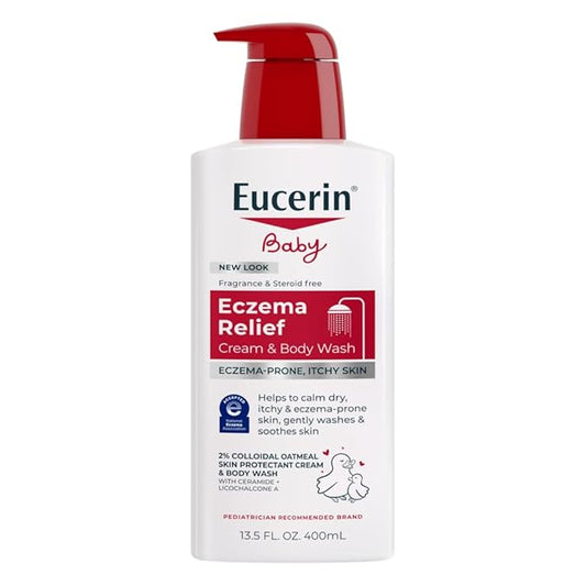 Eucerin Baby Eczema Relief Cream Body Wash, Fragrance Free Eczema Body Wash for Babies with Colloidal Oatmeal, 13.5 Fl Oz Bottle (Pack of 12)