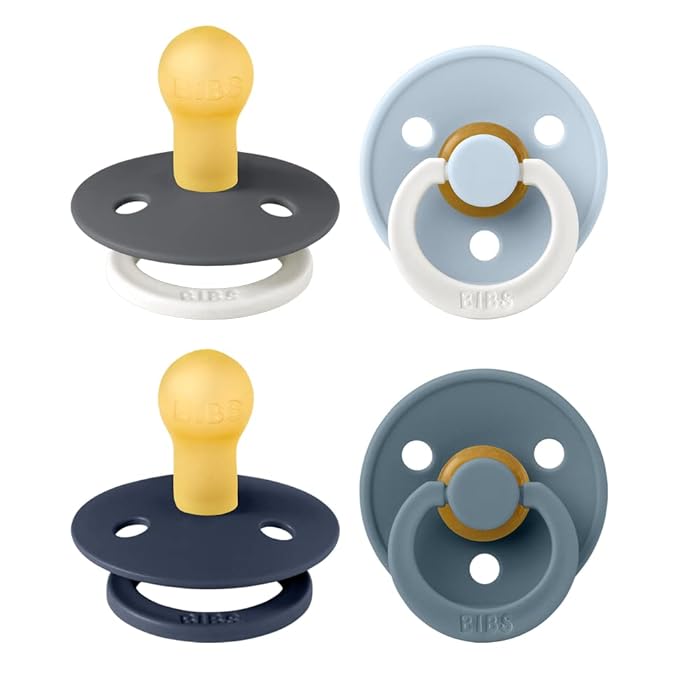 BIBS Color Pacifiers 4-Pack | BPA Free Soother Pacifier | Round Nipple | Natural Rubber Latex | Made in Europe | Size 0-6 Months | Petrol Glow Mix