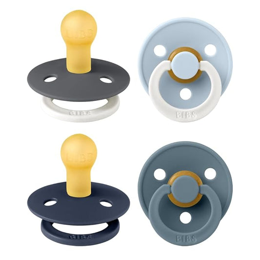 BIBS Color Pacifiers 4-Pack | BPA Free Soother Pacifier | Round Nipple | Natural Rubber Latex | Made in Europe | Size 0-6 Months | Petrol Glow Mix