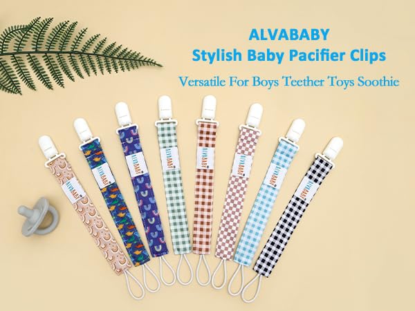 ALVABABY Pacifier Clips 8 Pack Pacifier Binky Paci Holder Leashes for Teethers 8DP20A