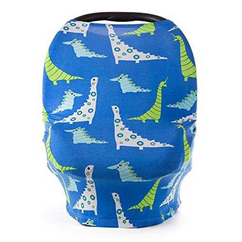 JumpOff Jo - Multifunctional 5-in-1 Cover - Car Seat Canopy, Breastfeeding Cover, Stroller, Highchair, Lounger, Shopping Cart Cover & Baby Blanket, Newborn Essentials - Dinosaurs