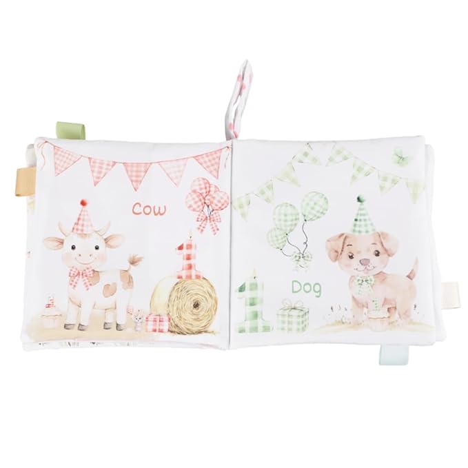 Ali+Oli Baby Cloth Book – Soft Sensory Crinkle Book with Teether for Infants 0-12 Months – Early Learning Touch & Feel Tummy Time Toy – Newborn Shower Gift for Boys & Girls (Birthday)