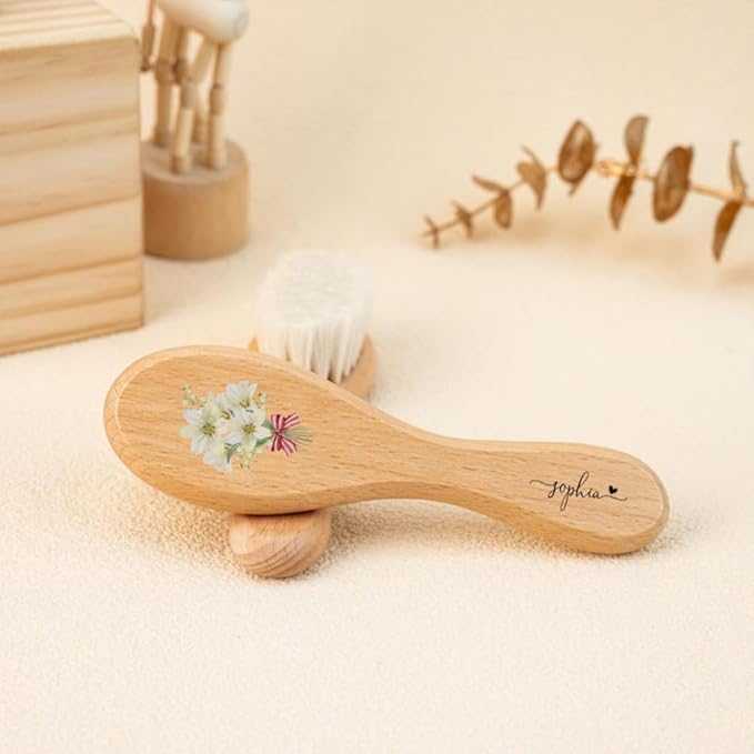 Personalized Baby Hair Brush,Hairbrush,Personalised Name Baby Brush,Baby Birthflower Hair Brush,Custom Baby Gifts (1pcs)