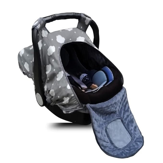 Carseat Cover for Baby, Baby car seat Covers for Infant car seat, Baby Carrier Cover Canopy, Window in Door Zipper Open, 2 Layers, Grey Cloud