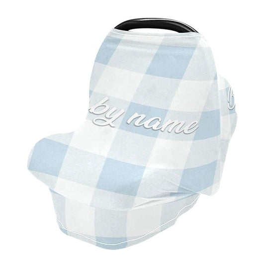 Personalized Baby Car Seat Cover for Babies, Custom Name Baby Car Seats Canopy for Boys Girls, Nursing Breastfeeding Stroller Covers for Infant Newborn, Shower Gift (Blue Plaid)
