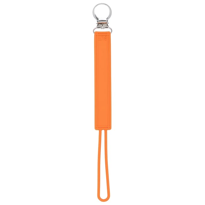 Three Little Tots All Silicone Modern, Short and Safety Tested Pacifier Clip (Orange, Classic)