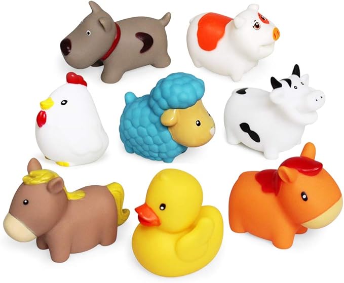 Bath Farm Toys - Floating Bath Time Toys for Toddlers (8PCS) - Bathtub Learning Dogs, Ducks, Sheep, Hen, Pig