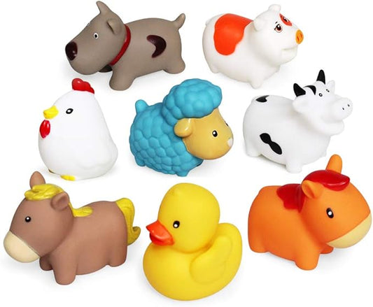 Bath Farm Toys - Floating Bath Time Toys for Toddlers (8PCS) - Bathtub Learning Dogs, Ducks, Sheep, Hen, Pig