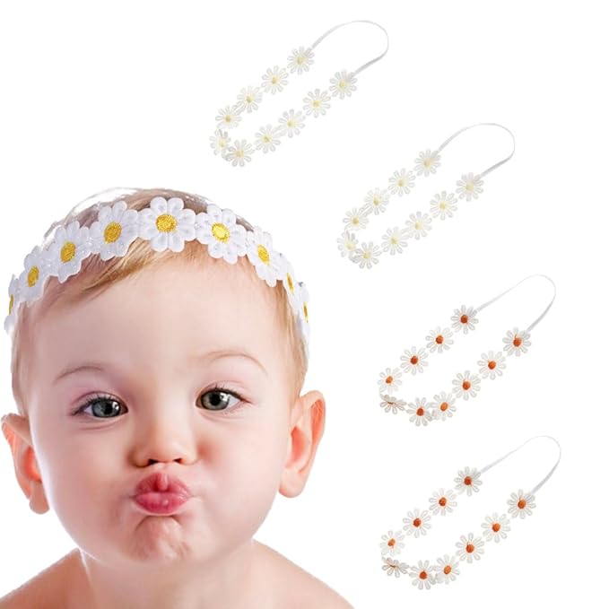 4PCS Baby Girls Daisy Flower Bows Headbands Spring Outdoor Hair Band Handmade Hair Accessories For Kids Toddlers Infants Newborn