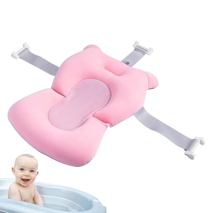 Baby Bath Pad | Foldable Travel Baby Baths Tub, Babies Tub with Soft Baths Mat, Babies Bath Seat Support Net, Non-Slip, 3 Safety Belts, for Home Travelling