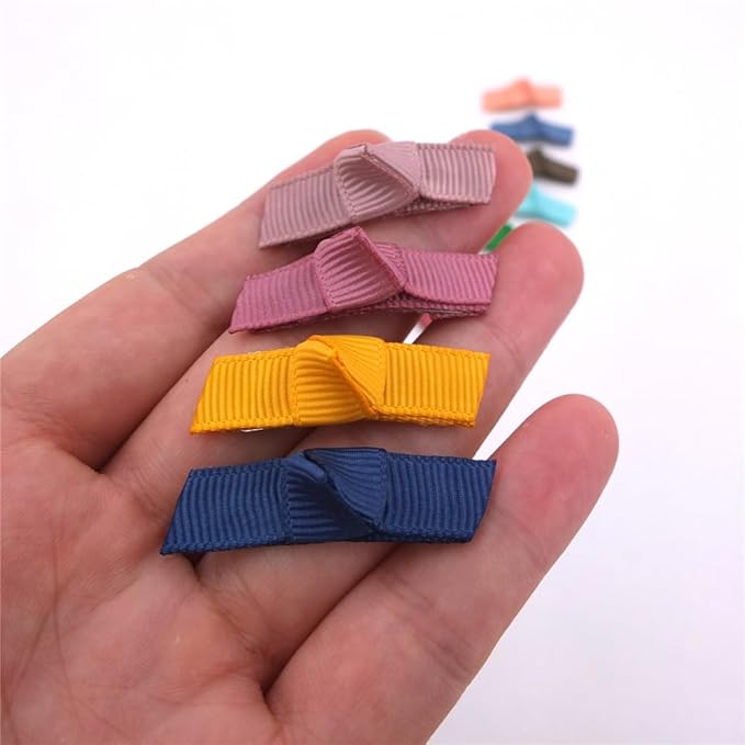 Boutique Baby Hair Clips Toddler Tiny Hair Bow Snap Clips in Fringe Bangs Fine Hair Accessories Infant Baby Girls Kids Hairbow (Bitty Bow 24 Pcs)