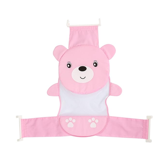 Cute Cartoon Bear Baby Bathtub Net Pocket Foldable and Portable Shower Net Bed Adjustable Bathing Net Infant Shower Gift Cute and Secure