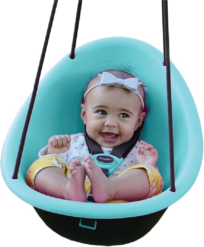 Swurfer Kiwi Toddler Swing – Comfy Baby Swing Outdoor, 3-Point Adjustable Safety Harness, Safe Quick Click Locking System, Foam-Lined Shell, Blister-Free Rope, Easy Installation, Age 9 Months and Up
