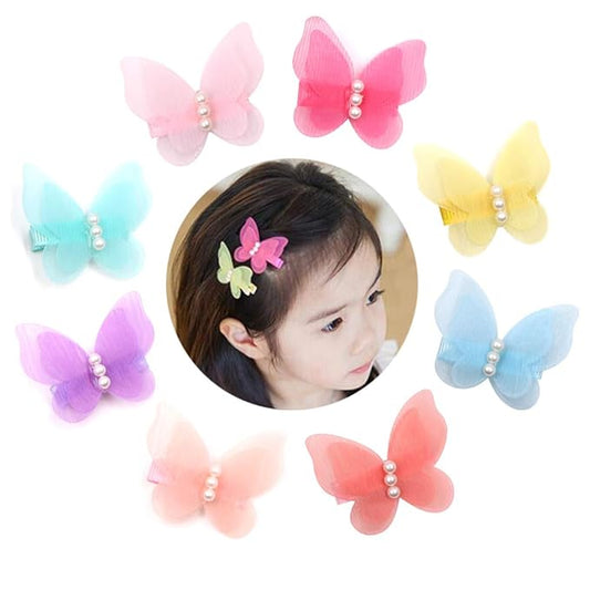 Zapire 8 packs Baby Girl Hair Clips Chiffon Non-slip Butterfly Clips Barrettes for Little Girl Baby Kid Children Hair Accessories (8 packs)