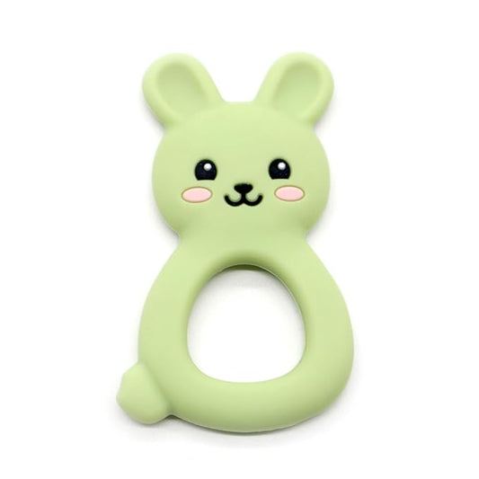 Baby Bunny Teether, Food-Grade Silicone Toy for Infants 3–12 Months, Easy-Grip Chew Toy with Textured Ears for Sensory Exploration, Freezable & Dishwasher Safe (Olive Green)