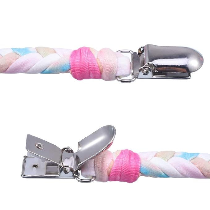 4 Pieces Pacifier Clips for Infant Boys and Girls Universal Pacifier Holder Hand-Made Braided Soothie Leash for All Pacifiers Teething Drool Bibs (Gray, Yellow, White, Blue)
